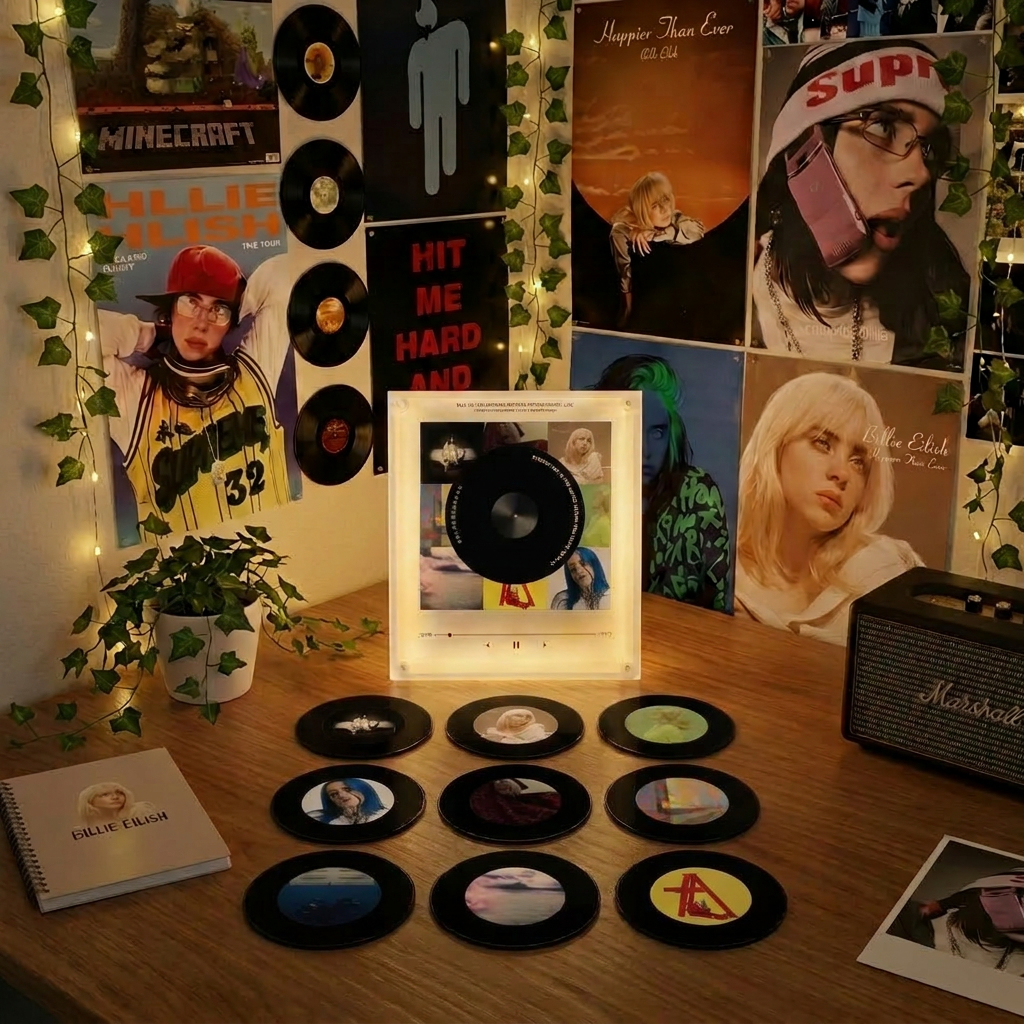 EchoMuse with Billie Eilish disc in a living room